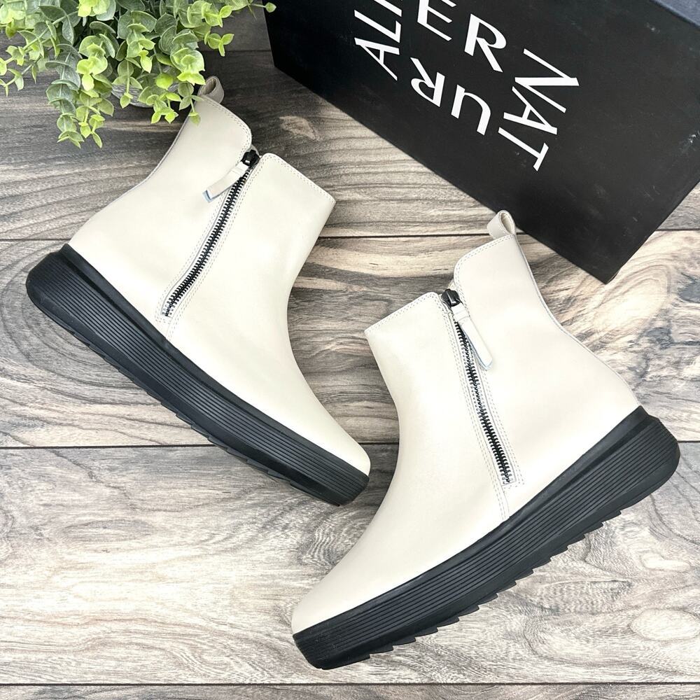 NIB Naturalizer Talise 8.5M Off White Leather Platform Zip Ankle Booties Boots